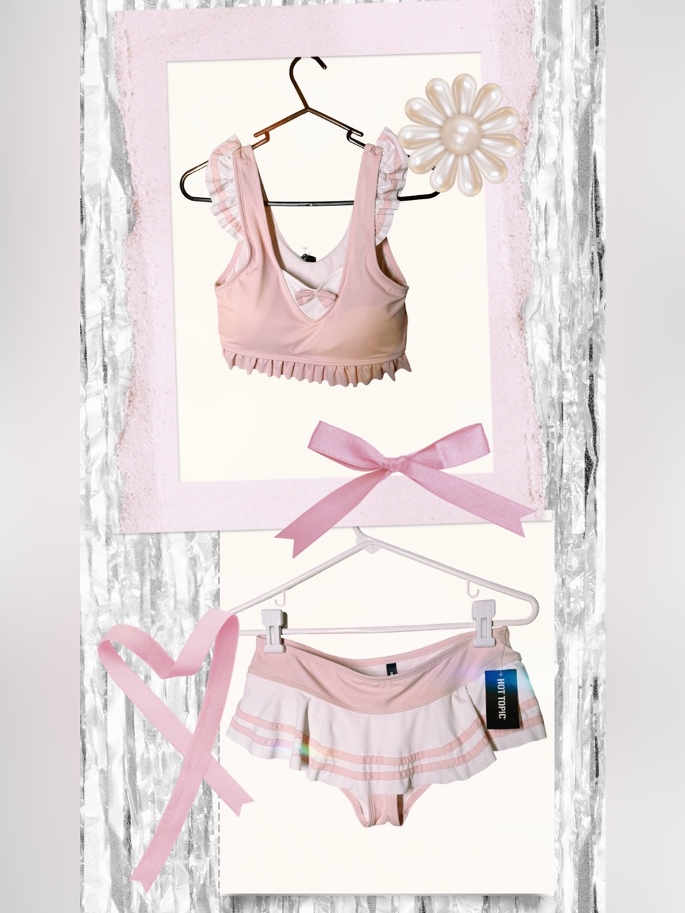 {NEW} Hot Topic Pale Pink Ruffle Bralette & Mini Skirt Set